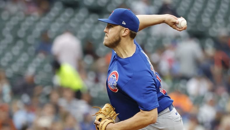 Aug 23, 2023; Detroit, Michigan, USA;  Chicago Cubs starting pitcher Jameson Taillon (50) pitches in the first inning against the Detroit Tigers at Comerica Park. Mandatory Credit: Rick Osentoski-USA TODAY Sports