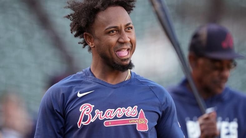 Aug 25, 2023; San Francisco, California, USA; Atlanta Braves second baseman Ozzie Albies (1) stands on the field before the game against the San Francisco Giants at Oracle Park. Mandatory Credit: Darren Yamashita-USA TODAY Sports