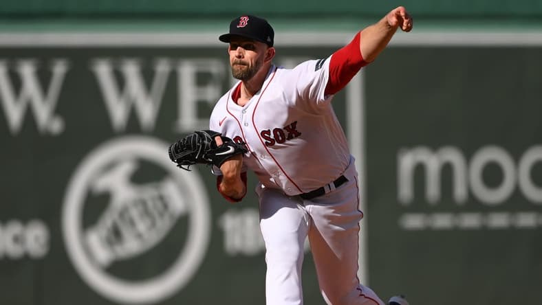 Aug 26, 2023; Boston, Massachusetts, USA;  Boston Red Sox starting pitcher James Paxton (65) pitches during the first inning against the Los Angeles Dodgers at Fenway Park. Mandatory Credit: Bob DeChiara-USA TODAY Sports