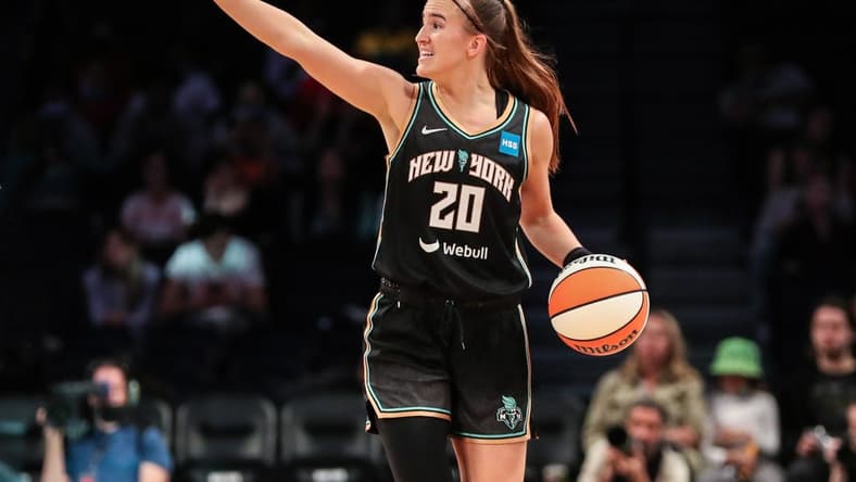 May 17, 2022; Brooklyn, New York, USA; New York Liberty guard Sabrina Ionescu (20) at Barclays Center. Mandatory Credit: Wendell Cruz-USA TODAY Sports