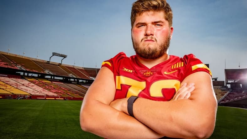 Jake Remsburg stands for a photo during Iowa State Football media day at Jack Trice Stadium in Ames, Tuesday, Aug. 2, 2022.