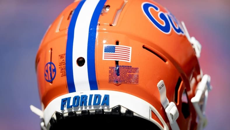 The helmet of Florida Gators wide receiver Ja'Quavion Fraziars (0) before the game against the Eastern Washington Eagles at Steve Spurrier Field at Ben Hill Griffin Stadium in Gainesville, FL on Sunday, October 2, 2022. [Matt Pendleton/Gainesville Sun]

Ncaa Football Florida Gators Vs Eastern Washington Eagles