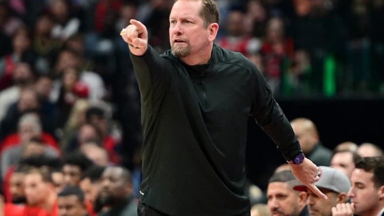Oct 26, 2022; Toronto, Ontario, CAN; Toronto Raptors head coach Nick Nurse gestures in the first half against the Philadelphia 76ers at Scotiabank Arena. Mandatory Credit: Dan Hamilton-USA TODAY Sports