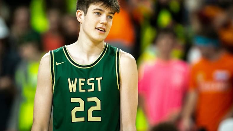 Iowa City West's Jack McCaffery (22) is introduced during a Class 4A high school boys basketball game against Iowa City High, Sunday, Jan. 8, 2023, at Xtream Arena in Coralville, Iowa.

230108 City West B 005 Jpg