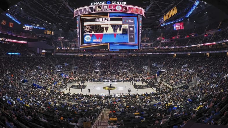 Mar 2, 2023; San Francisco, California, USA; Stadium view of Chase Center during the game between the Golden State Warriors and Los Angeles Clippers. Mandatory Credit: Kelley L Cox-USA TODAY Sports
