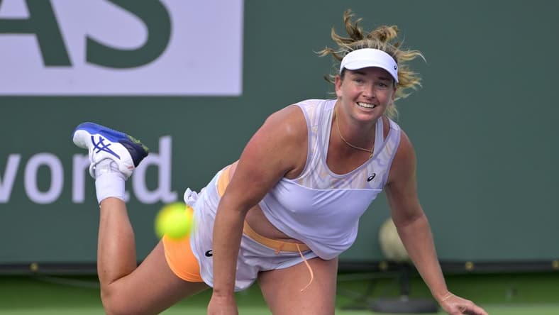 Mar 6, 2023; Indian Wells, CA, USA; Coco Vandeweghe (USA) serves during her 1st round match against Laura Siegemund (not pictured) at the BNP Paribas Open at the Indian Well Tennis Garden. Mandatory Credit: Jayne Kamin-Oncea-USA TODAY Sports