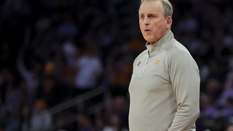Mar 23, 2023; New York, NY, USA;  Tennessee Volunteers head coach Rick Barnes reacts from the bench in the game against the Florida Atlantic Owls in the first half at Madison Square Garden. Mandatory Credit: Brad Penner-USA TODAY Sports