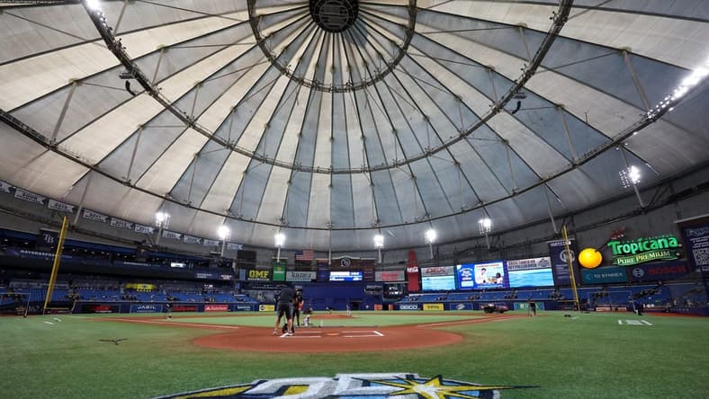 Apr 7, 2023; St. Petersburg, Florida, USA;  a general view of the stadium before the start of a game between the Oakland Athletics and Tampa Bay Rays at Tropicana Field. Mandatory Credit: Nathan Ray Seebeck-USA TODAY Sports