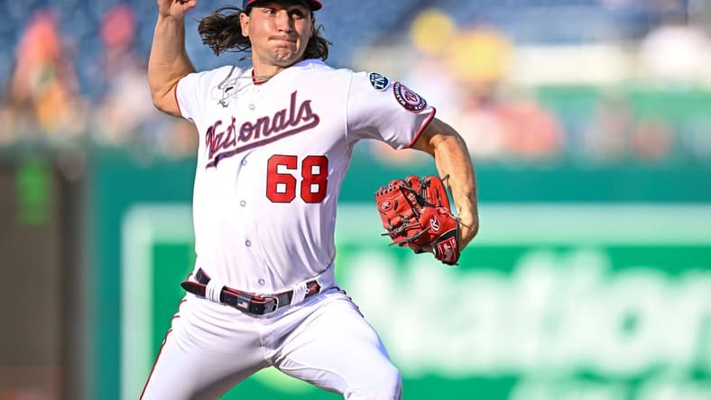 May 25, 2023; Washington, District of Columbia, USA; Washington Nationals relief pitcher Thaddeus Ward (68) pitches against the San Diego Padres during the seventh inning at Nationals Park. Mandatory Credit: Reggie Hildred-USA TODAY Sports