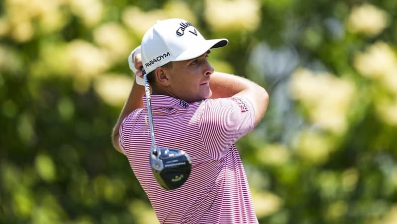 Jun 4, 2023; Dublin, Ohio, USA; Christiaan Bezuidenhout plays his shot from the 15th tee during the final round of the Memorial Tournament golf tournament at the Muirfield Village Golf Club. Mandatory Credit: Aaron Doster-USA TODAY Sports