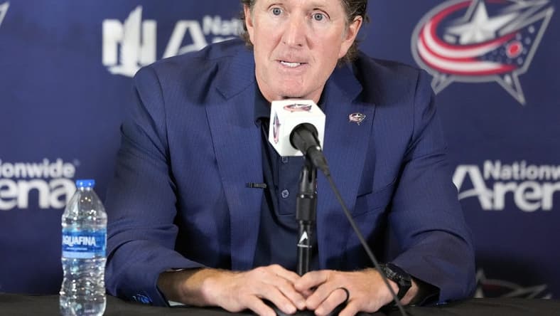 Jul 1, 2023; Columbus, OH, USA; Columbus Blue Jackets name Mike Babcock as their new head coach during a press conference at Nationwide Arena. Mandatory Credit: Kyle Robertson-USA TODAY NETWORK