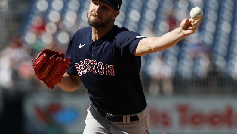 Aug 17, 2023; Washington, District of Columbia, USA; Boston Red Sox starting pitcher Chris Sale (41) pitches against the Washington Nationals during the second inning during the second inning at Nationals Park. Mandatory Credit: Geoff Burke-USA TODAY Sports