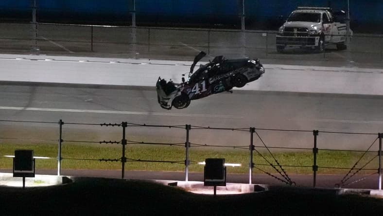 Ryan Preece flips multiple times during the runing of the Coke Zero Sugar 400 at Daytona International Speedway, Saturday, Aug. 26, 2023.