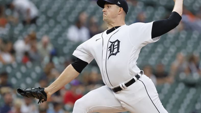 Aug 29, 2023; Detroit, Michigan, USA; Detroit Tigers starting pitcher Tarik Skubal (29) pitches in the first inning against the New York Yankees at Comerica Park. Mandatory Credit: Rick Osentoski-USA TODAY Sports