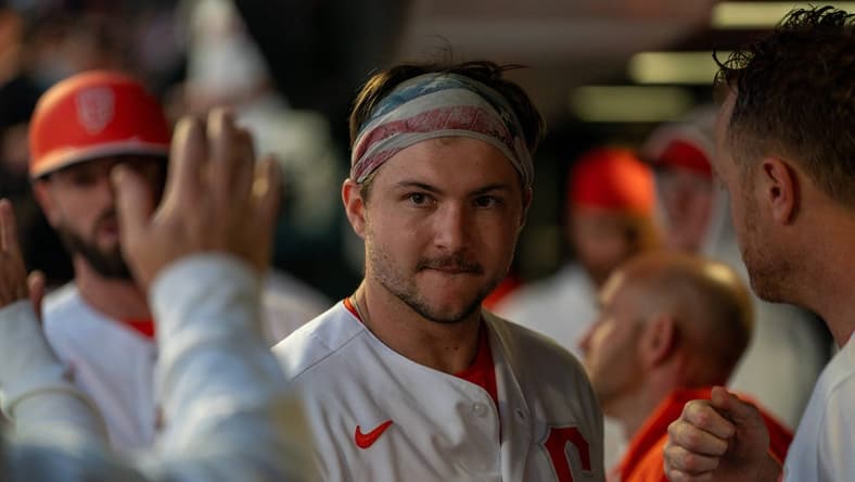 Aug 29, 2023; San Francisco, California, USA;  San Francisco Giants catcher Patrick Bailey (14) celebrates with teammates in the dugout after hitting a two-run home run against the Cincinnati Reds during the third inning at Oracle Park. Mandatory Credit: Neville E. Guard-USA TODAY Sports