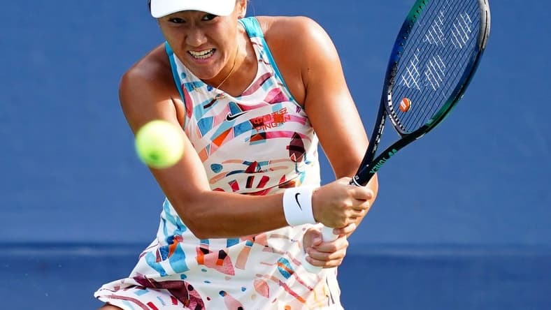 Aug 30, 2023; Flushing, NY, USA; Xiyu Wang of China during her match against Bernarda Pera of the United States on day three of the 2023 U.S. Open tennis tournament at the USTA Billie Jean King National Tennis Center. Mandatory Credit: Jerry Lai-USA TODAY Sports