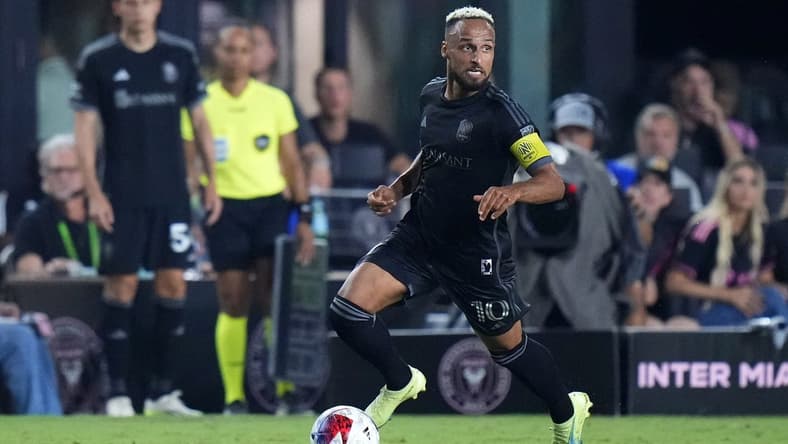 Aug 30, 2023; Fort Lauderdale, Florida, USA; Nashville SC midfielder Hany Mukhtar (10) kick the ball past Inter Miami during the second half at DRV PNK Stadium. Mandatory Credit: Rich Storry-USA TODAY Sports