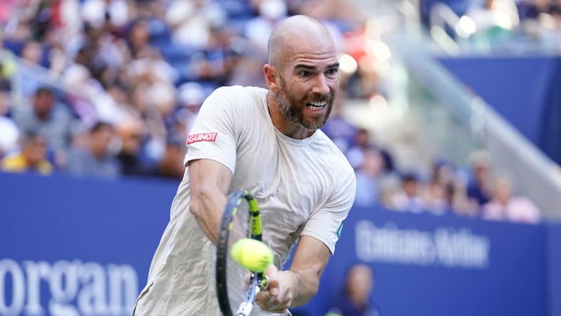 Sep 1, 2023; Flushing, NY, USA; Adrian Mannarino of France hits to Frances Tiafoe of the United States on day five of the 2023 U.S. Open tennis tournament at USTA Billie Jean King National Tennis Center. Mandatory Credit: Danielle Parhizkaran-USA TODAY Sports