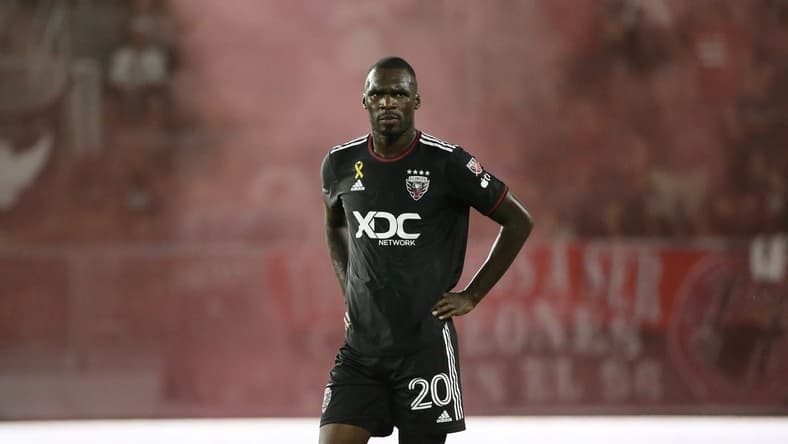 Sep 2, 2023; Washington, District of Columbia, USA; D.C. United forward Christian Benteke (20) looks on from the field during the first half against Chicago Fire at Audi Field. Mandatory Credit: Amber Searls-USA TODAY Sports