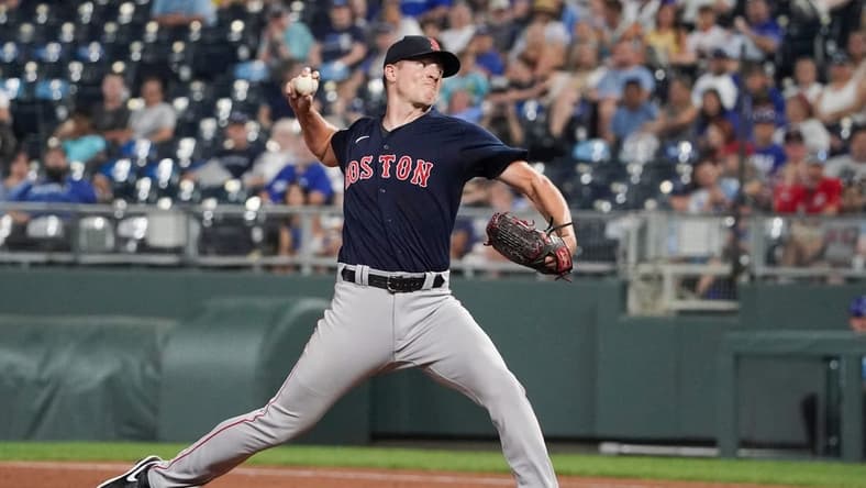 Sep 2, 2023; Kansas City, Missouri, USA; Boston Red Sox relief pitcher Nick Pivetta (37) delivers a pitch against the Kansas City Royals in the ninth inning at Kauffman Stadium. Mandatory Credit: Denny Medley-USA TODAY Sports