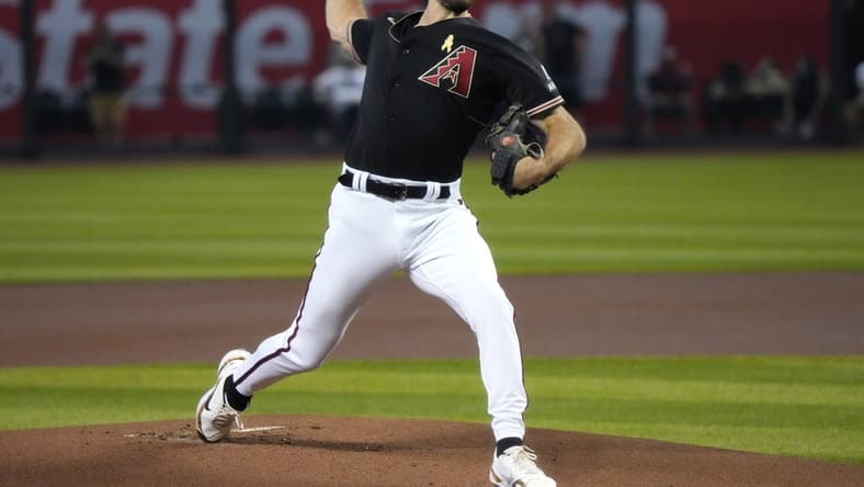 Sep 3, 2023; Phoenix, AZ, USA; Arizona Diamondbacks Zac Gallen (23) pitches against the Baltimore Orioles at Chase Field.