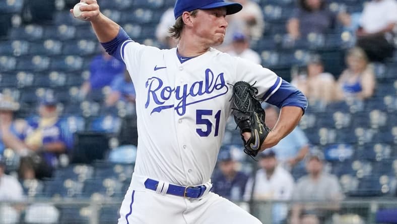 Sep 5, 2023; Kansas City, Missouri, USA; Kansas City Royals starting pitcher Brady Singer (51) delivers a pitch against the Chicago White Sox during the first inning at Kauffman Stadium. Mandatory Credit: Denny Medley-USA TODAY Sports
