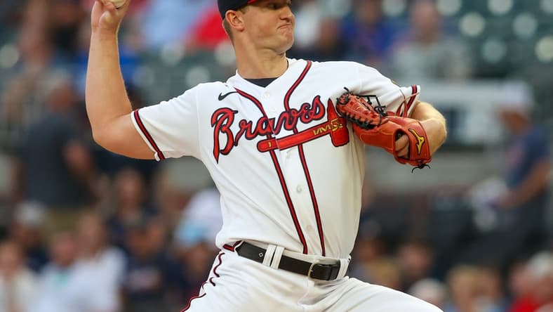 Sep 5, 2023; Atlanta, Georgia, USA; Atlanta Braves starting pitcher Michael Soroka (40) throws against the St. Louis Cardinals in the first inning at Truist Park. Mandatory Credit: Brett Davis-USA TODAY Sports