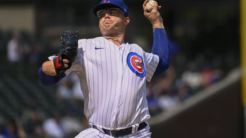 Sep 6, 2023; Chicago, Illinois, USA;  Chicago Cubs starting pitcher Jordan Wicks (36) delivers a pitch against the San Francisco Giants during the first inning at Wrigley Field. Mandatory Credit: Matt Marton-USA TODAY Sports