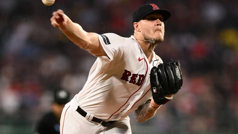Sep 8, 2023; Boston, Massachusetts, USA; Boston Red Sox starting pitcher Tanner Houck (89) pitches against the Baltimore Orioles during the first inning at Fenway Park. Mandatory Credit: Brian Fluharty-USA TODAY Sports