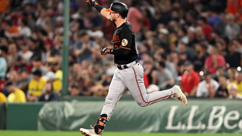 Sep 8, 2023; Boston, Massachusetts, USA; Baltimore Orioles first baseman Ryan O'Hearn (32) runs the bases after hitting a solo home run against the Boston Red Sox during the fourth inning at Fenway Park. Mandatory Credit: Brian Fluharty-USA TODAY Sports