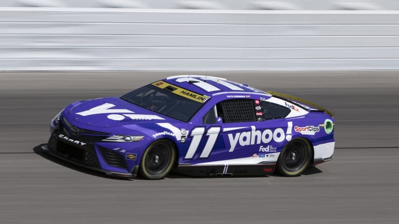 Sep 9, 2023; Kansas City, Kansas, USA; NASCAR Cup Series driver Denny Hamlin (11) drives during NASCAR Cup Practice at Kansas Speedway. Mandatory Credit: Amy Kontras-USA TODAY Sports