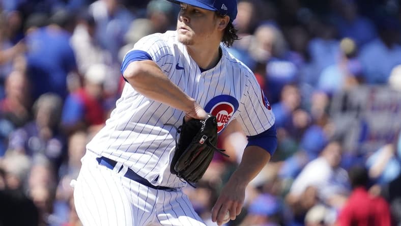 Sep 9, 2023; Chicago, Illinois, USA; Chicago Cubs starting pitcher Justin Steele (35) throws the ball against the Arizona Diamondbacks during the first inning at Wrigley Field. Mandatory Credit: David Banks-USA TODAY Sports