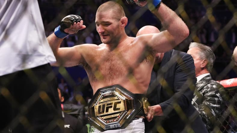 Sep 9, 2023; Sydney, NSW, AUSTRALIA; Sean Strickland (blue gloves) celebrates after defeating Israel Adesanya (not pictured) during UFC 293 at Qudos Bank Arena. Mandatory Credit: Jasmin Frank-USA TODAY Sports