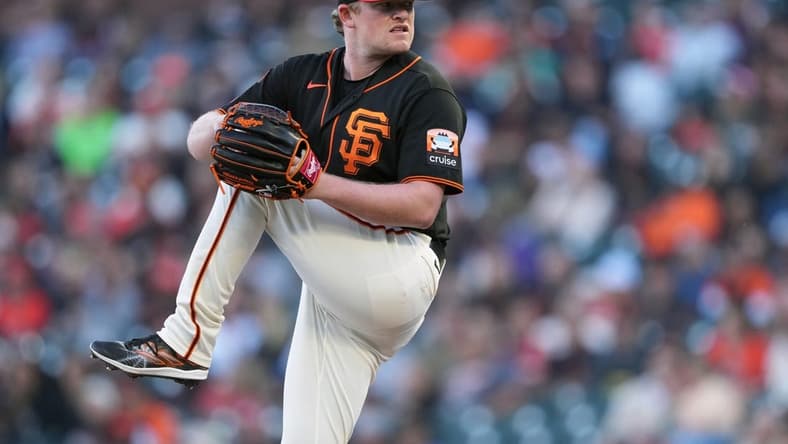 Sep 9, 2023; San Francisco, California, USA; San Francisco Giants starting pitcher Logan Webb (62) throws a pitch against the Colorado Rockies during the first inning at Oracle Park. Mandatory Credit: Darren Yamashita-USA TODAY Sports