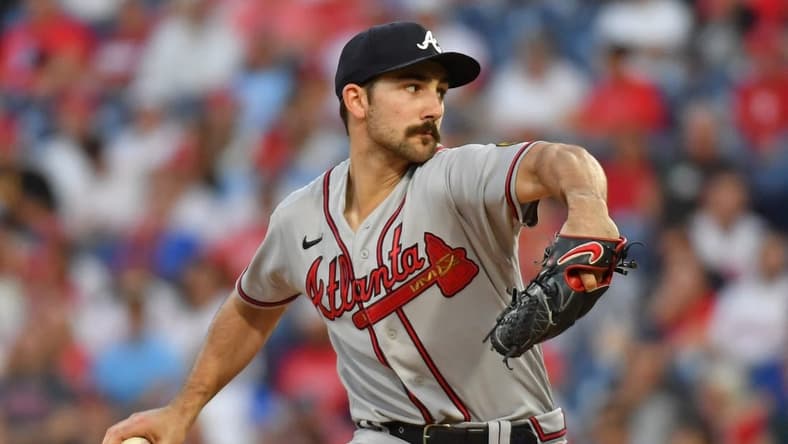 Sep 13, 2023; Philadelphia, Pennsylvania, USA; Atlanta Braves starting pitcher Spencer Strider (99) throws a pitch against the Philadelphia Phillies during the first inning at Citizens Bank Park. Mandatory Credit: Eric Hartline-USA TODAY Sports