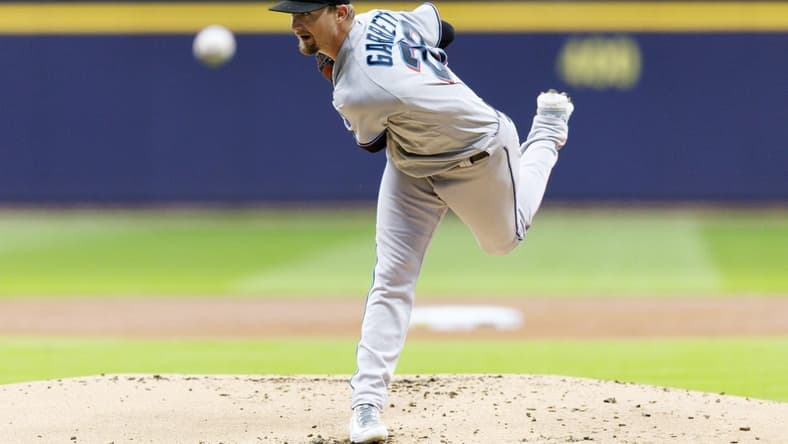 Sep 13, 2023; Milwaukee, Wisconsin, USA;  Miami Marlins pitcher Braxton Garrett (29) throws a pitch during the first inning against the Milwaukee Brewers at American Family Field. Mandatory Credit: Jeff Hanisch-USA TODAY Sports
