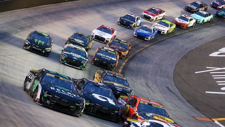 Sep 16, 2023; Bristol, Tennessee, USA; NASCAR Cup Series driver William Byron (24) and driver Martin Truex Jr. (19) and driver Alex Bowman (48) during the Bass Pro Shops Night Race at Bristol Motor Speedway. Mandatory Credit: Randy Sartin-USA TODAY Sports