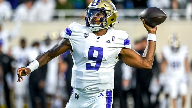 Washington quarterback Michael Penix Jr. throws a pass against Michigan State during the third quarter on Saturday, Sept. 16, 2023, at Spartan Stadium in East Lansing.