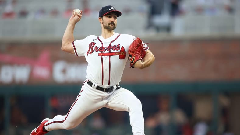 Sep 19, 2023; Atlanta, Georgia, USA; Atlanta Braves starting pitcher Spencer Strider (99) throws against the Philadelphia Phillies in the first inning at Truist Park. Mandatory Credit: Brett Davis-USA TODAY Sports