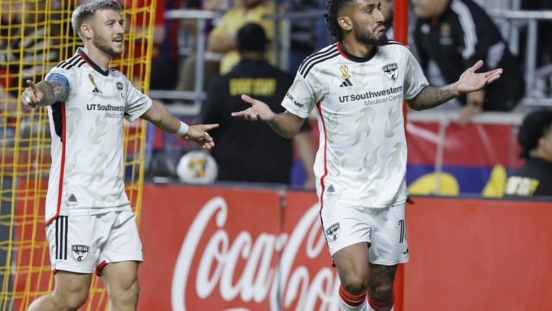 Sep 20, 2023; Sandy, Utah, USA; FC Dallas forward Jesus Ferreira (10) celebrates a second half goal against the Real Salt Lake at America First Field. Mandatory Credit: Jeff Swinger-USA TODAY Sports