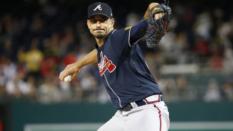 Sep 22, 2023; Washington, District of Columbia, USA; Atlanta Braves starting pitcher Charlie Morton (50) throws the ball during the first inning against the Washington Nationals at Nationals Park. Mandatory Credit: Amber Searls-USA TODAY Sports
