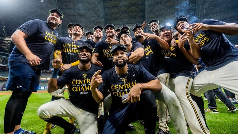 Milwaukee Brewers players celebrate the National League Central Division Championship on Tuesday September 26, 2023 at American Family Field in Milwaukee, Wis.