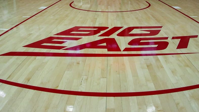 Nov 13, 2021; Queens, New York, USA;  The Big East logo on the court at Carnesecca Arena. Mandatory Credit: Wendell Cruz-USA TODAY Sports