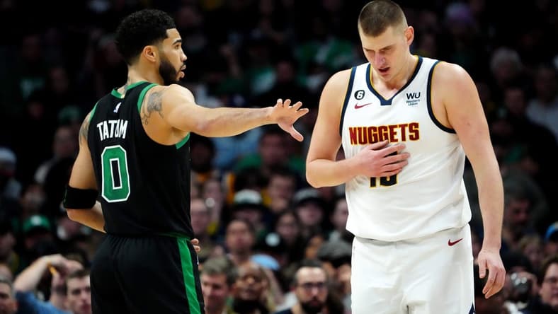 Nikola Jokic (15) and the Nuggets in the West, Jayson Tatum and the Celtics in the East. Any questions? Mandatory Credit: Ron Chenoy-USA TODAY Sports