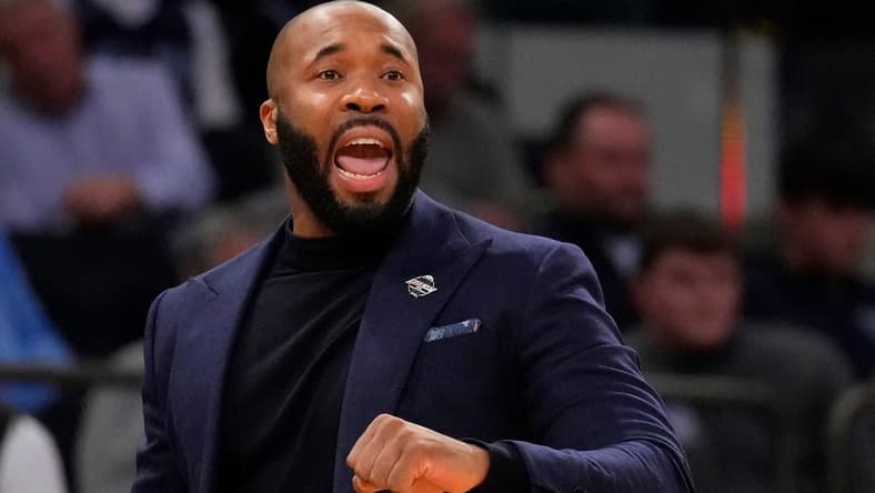 Mar 9, 2023; New York, NY, USA; Villanova Wildcats head coach Kyle Neptune during the game against the Creighton Blue Jays at Madison Square Garden. Mandatory Credit: Robert Deutsch-USA TODAY Sports