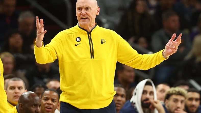 Jan 21, 2023; Phoenix, Arizona, USA; Indiana Pacers head coach Rick Carlisle reacts against the Phoenix Suns at Footprint Center. Mandatory Credit: Mark J. Rebilas-USA TODAY Sports