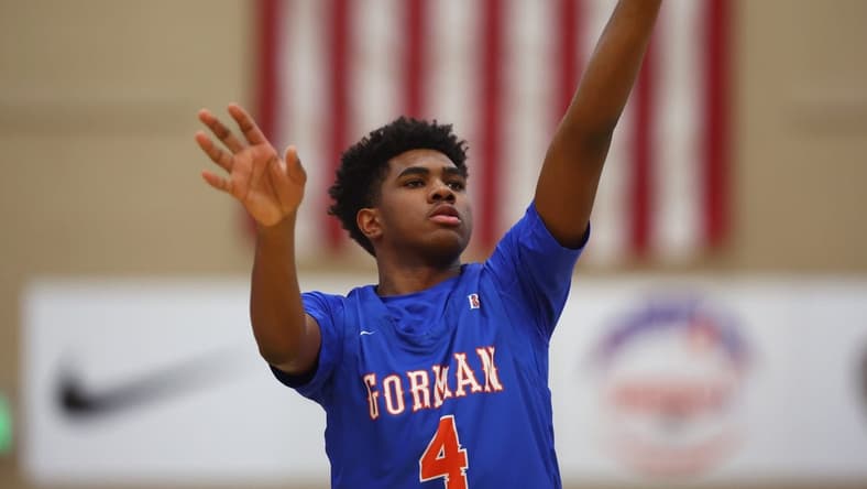 Dec 10, 2022; Scottsdale, AZ, USA; Bishop Gorman High School guard Jase Richardson (4) against Centennial High School during the HoopHall West basketball tournament at Chaparral High School. Mandatory Credit: Mark J. Rebilas-USA TODAY Sports
