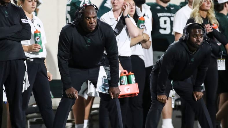 Michigan State head coach Mel Tucker watches a play against Central Michigan from the sideline during the second half at Spartan Stadium in East Lansing on Friday, Sept. 1, 2023.