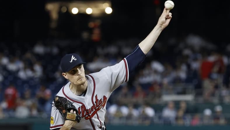 Sep 21, 2023; Washington, District of Columbia, USA; Atlanta Braves starting pitcher Max Fried (54) pitches against the Washington Nationals during the first inning at Nationals Park. Mandatory Credit: Geoff Burke-USA TODAY Sports