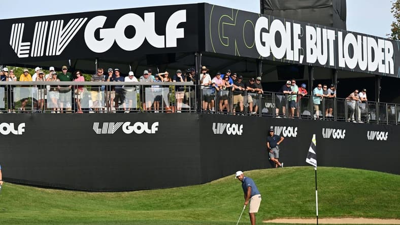 Sep 24, 2023; Sugar Grove, Illinois, USA; Anirban Lahiri putts on the 16th green during the final round of the LIV Golf Chicago golf tournament at Rich Harvest Farms. Mandatory Credit: Jamie Sabau-USA TODAY Sports